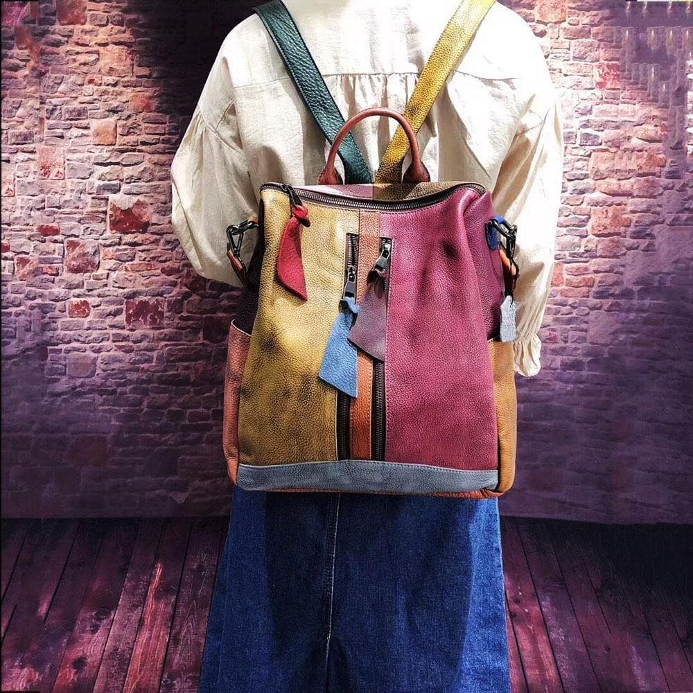 2021 Fashion Retro Handbag Backpack Genuine Leather Female Bag dylinoshop