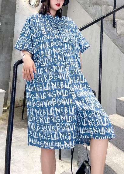 2021 new jumpsuit summer thin high waist blue Letter printed wide-leg jumpsuit shorts dylinoshop