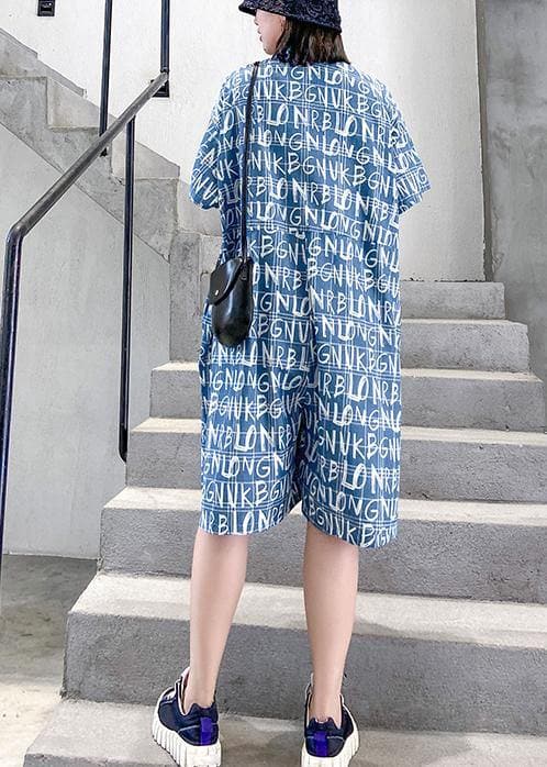 2021 new jumpsuit summer thin high waist blue Letter printed wide-leg jumpsuit shorts dylinoshop