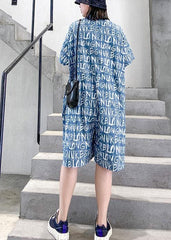 2021 new jumpsuit summer thin high waist blue Letter printed wide-leg jumpsuit shorts dylinoshop