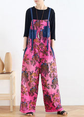 2021 retro national style rose printed loose denim overalls dylinoshop