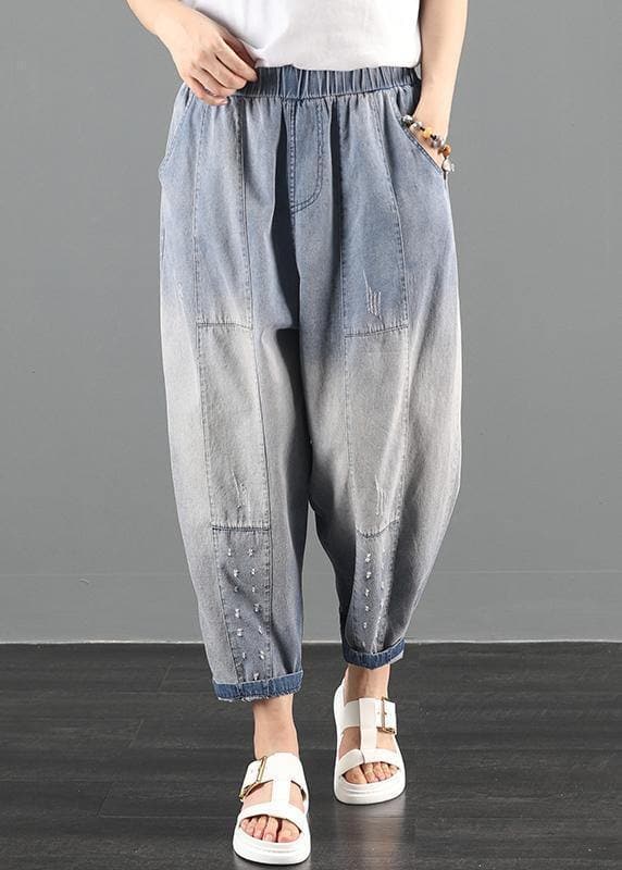 2021 summer dress code loose high waist washed old denim harem pants dylinoshop