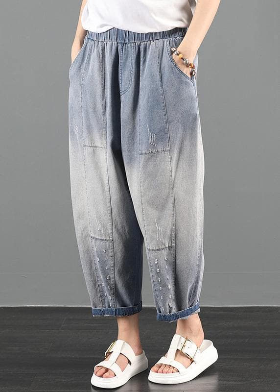 2021 summer dress code loose high waist washed old denim harem pants dylinoshop