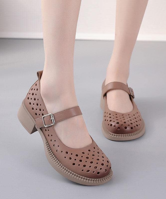 2021 Chocolate Hollow Out Flat Feet Shoes Genuine Leather dylinoshop