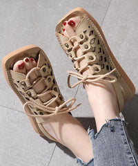 2021 Chocolate Lace Up Flat Sandals Cowhide Leather dylinoshop