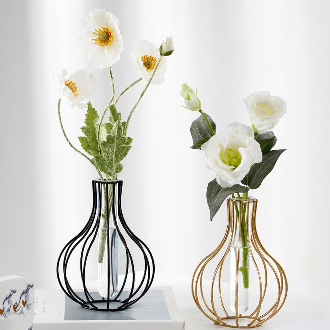 Metal Wire Decorative Glass Tube Vase Feajoy