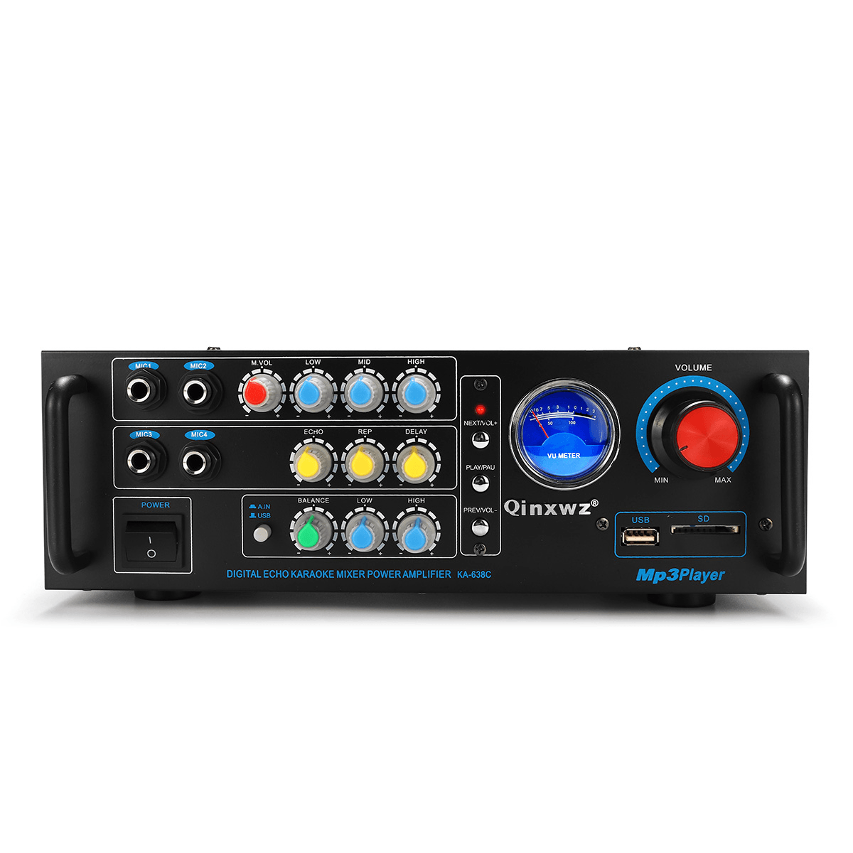 Qinxwz KA-638C 2CH 80W UV Meter Amplifier Karaoke Mixer Support Memory Card USB Microphone Trendha