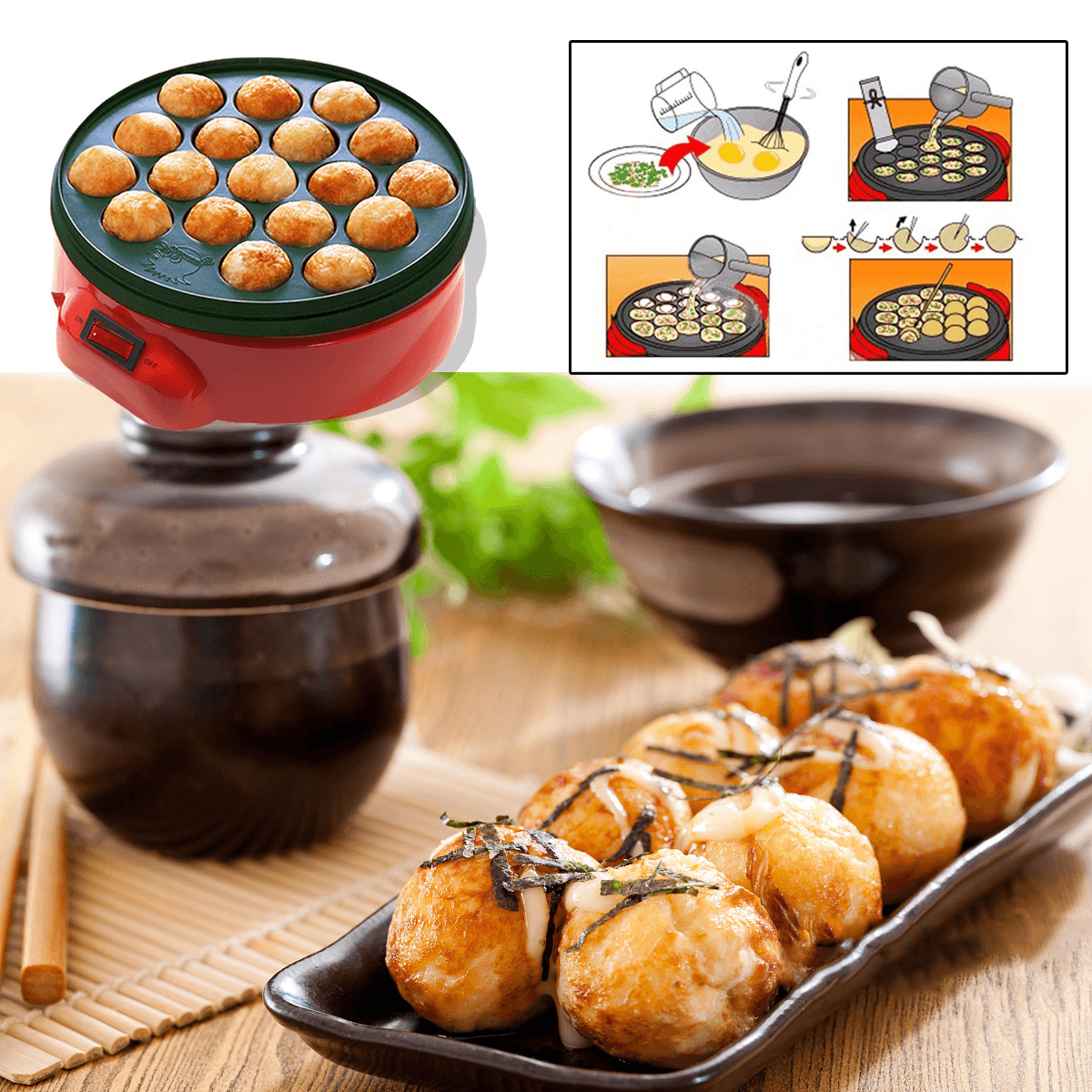 18 Holes Takoyaki Grill Pan Cooking Plate Stove Machine Octopus 650W 220V Kitchen Cooking Machine dylinoshop