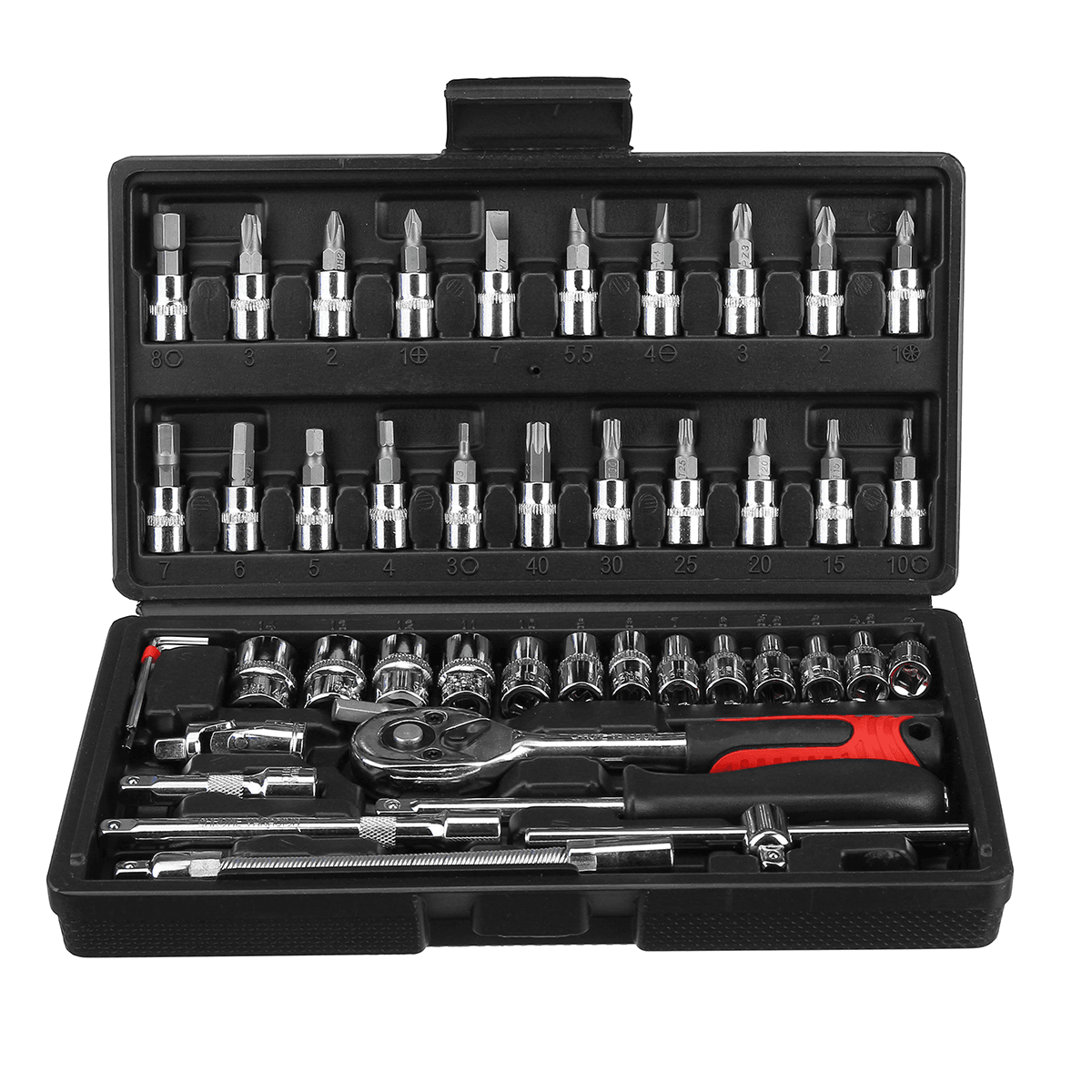 46Pcs Car Repairing Tools 1/4" Drive Socket Ratchet Wrench Kit Hand Tools Spanner Household Car Repair Tool Set dylinoshop