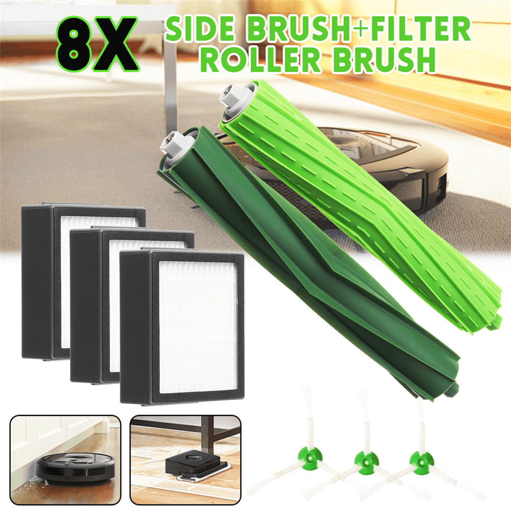 8Pcs Side Brush and Filter and Roller Brushes for Vacuum Cleaner Irobot E5 E6 I7+ Trendha