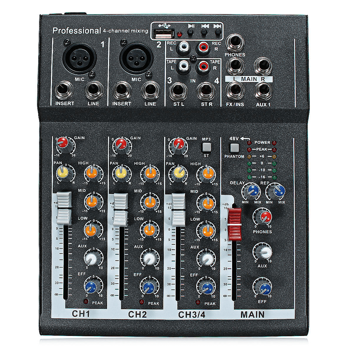 48V Professional 4-Channel Live Studio Audio Sound USB Mixer Mixing Console Trendha