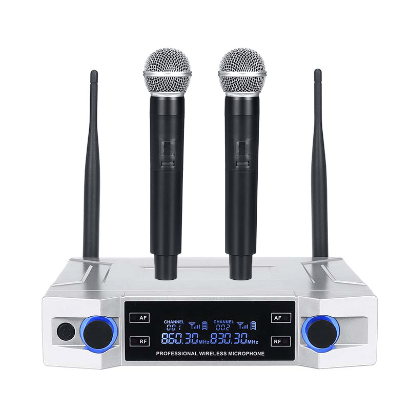 Professional UHF Wireless Microphone System 2 Channel 2 Cordless Handheld Mic Kraoke Speech Party Supplies Cardioid Microphone Trendha