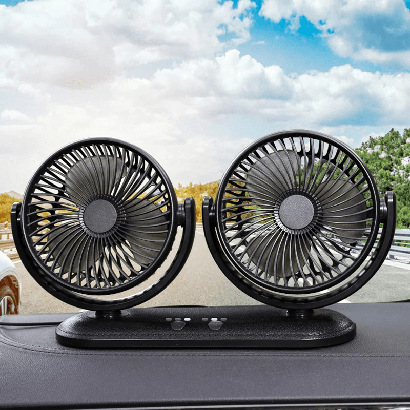 12/24V Portable Mini Car Fan Dual Head 360 Degree All-Round Adjustable Auto Air Cooling Usb Fans Quiet Small Desktop Fan dylinoshop