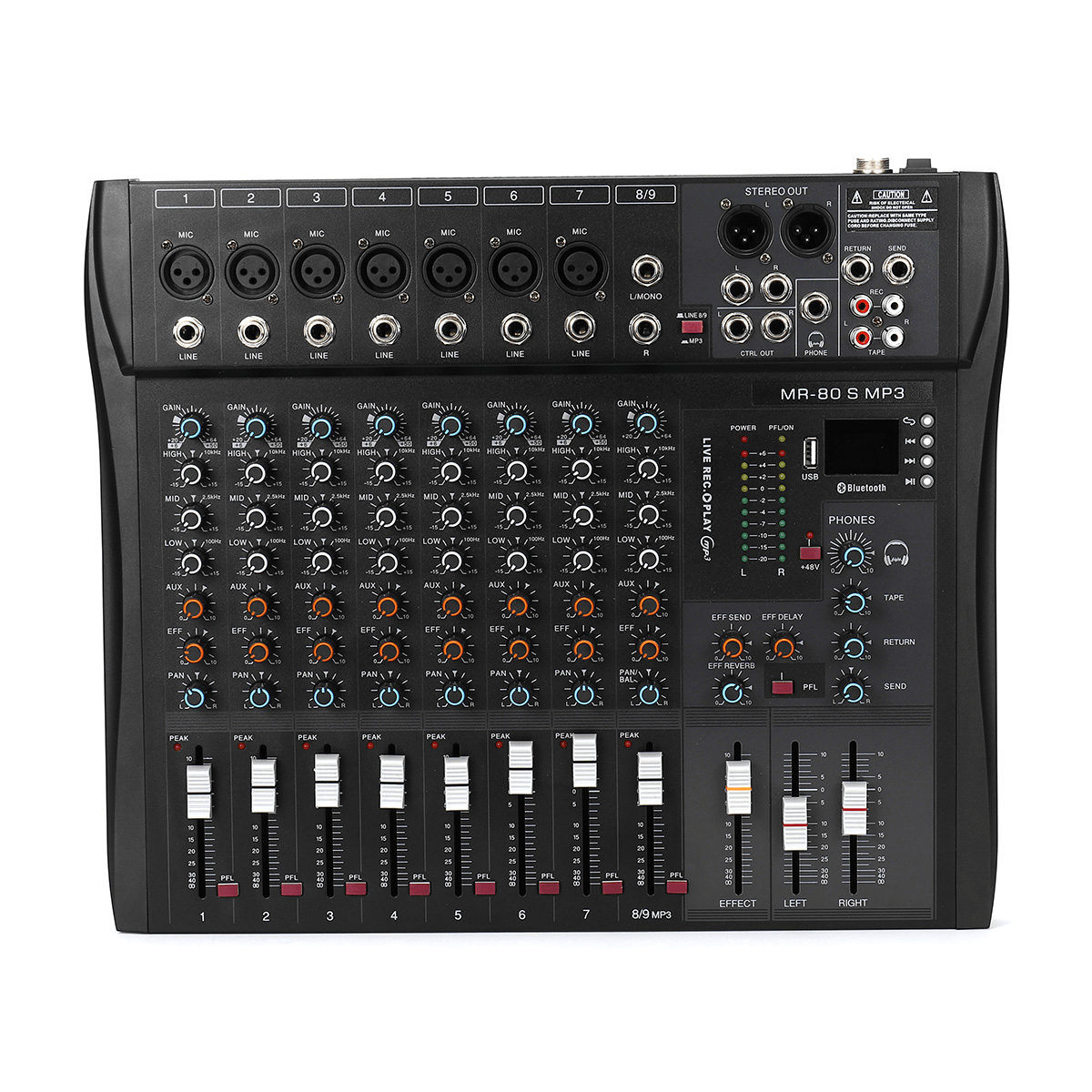 9 Channel 3 Band Professional Bluetooth Audio Mixer Console Studio USB DJ Sound Mixing Trendha