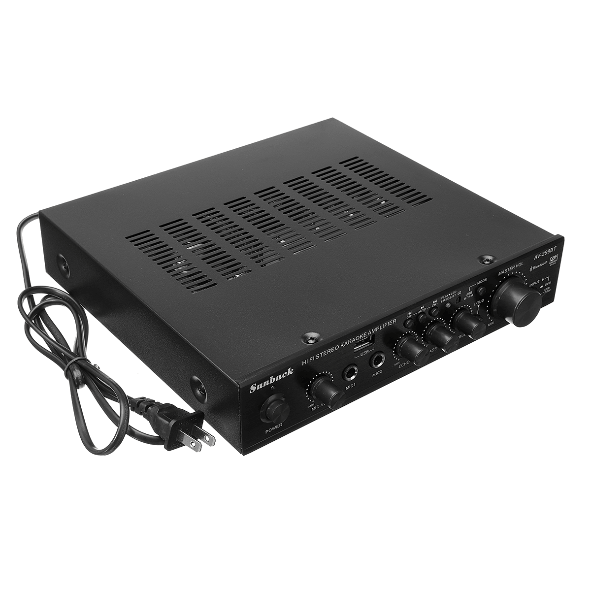 Sunbuck AV-299BT 200W HIFI Bluetooth Stereo Power Amplifier Remote Control USB FM Mic Input Trendha