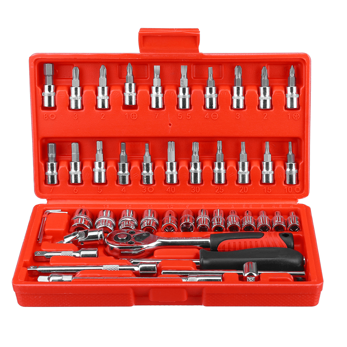 46Pcs Car Repairing Tools 1/4" Drive Socket Ratchet Wrench Kit Hand Tools Spanner Household Car Repair Tool Set dylinoshop