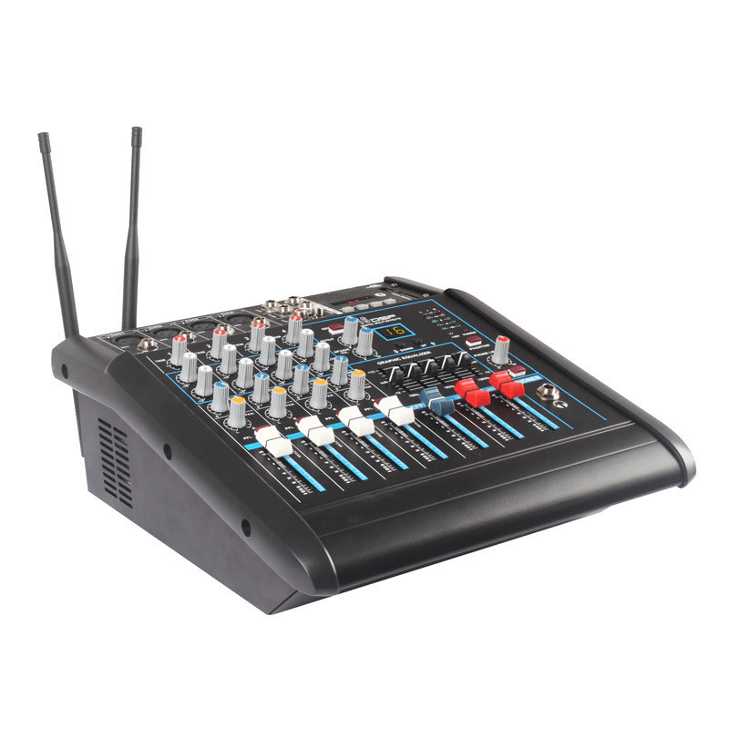 PMX-402D Audio Mixer DJ Equipment Power Amplifier with 2 Wireless Microphone Monitoring BT KTV Karaoke USB XLR 6.5MM SD Trendha