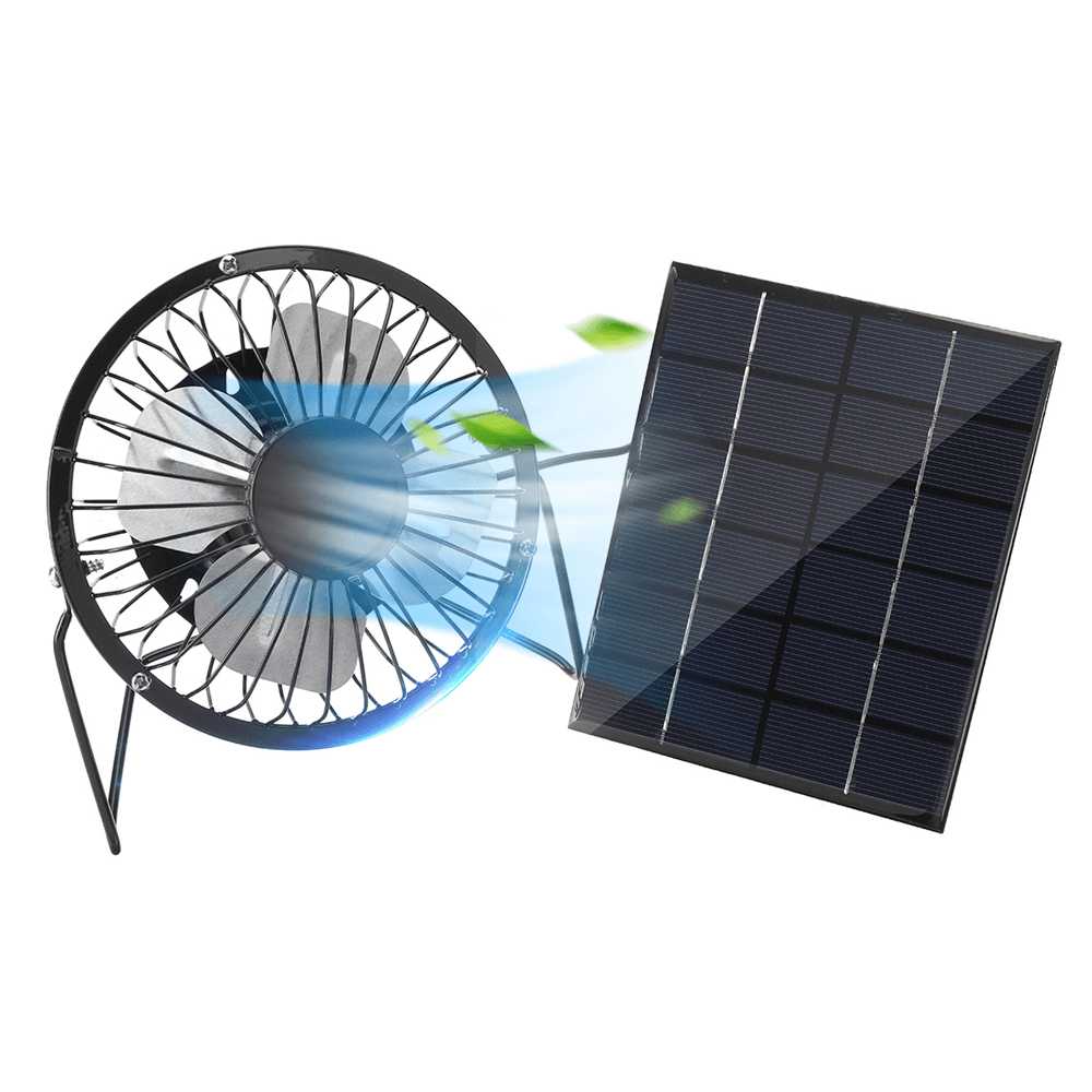 4Inch 5W USB Fan Cooling Conditioning Fan Mini Portable with Solar Panel Outdoor Camping Travel Trendha