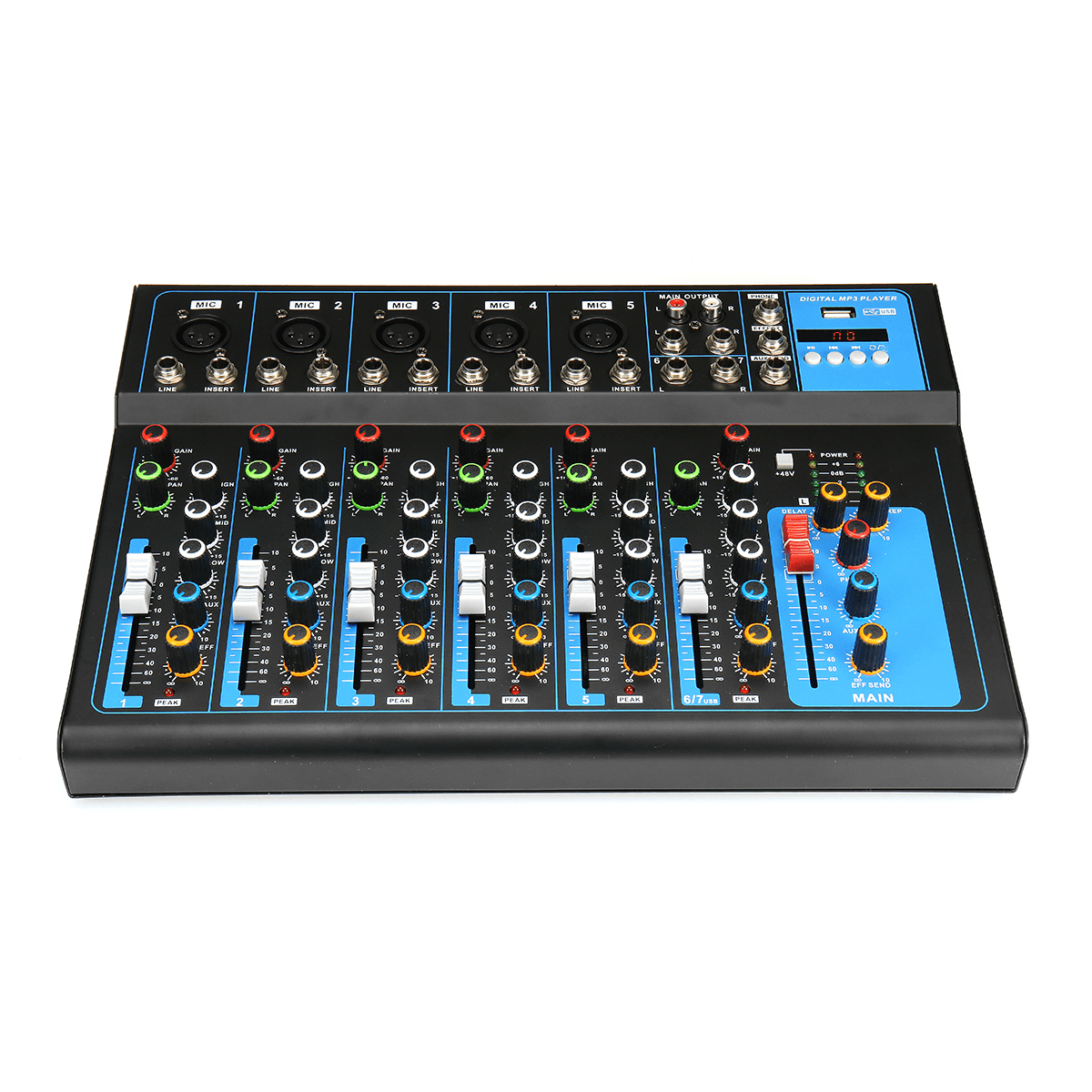 7 Channel Bluetooth Professional Audio Mixer Mixing Console for Performance Stage Wedding Speech Broadcast Trendha