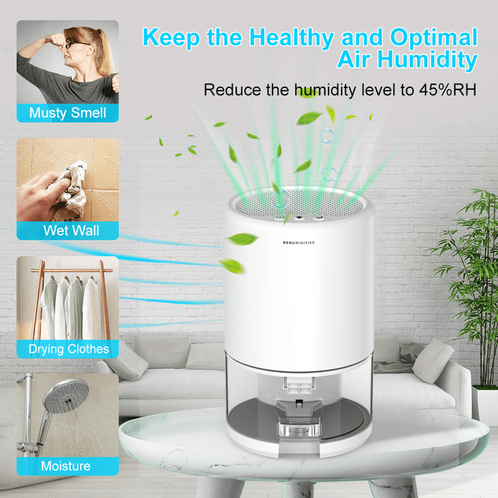 Mini Dehumidifier Air Dryer Moisture Absorber Powerful Dehumidification Negative Ion Sterilization 1000Ml Water Tank for Home Bedroom Kitchen Office Trendha