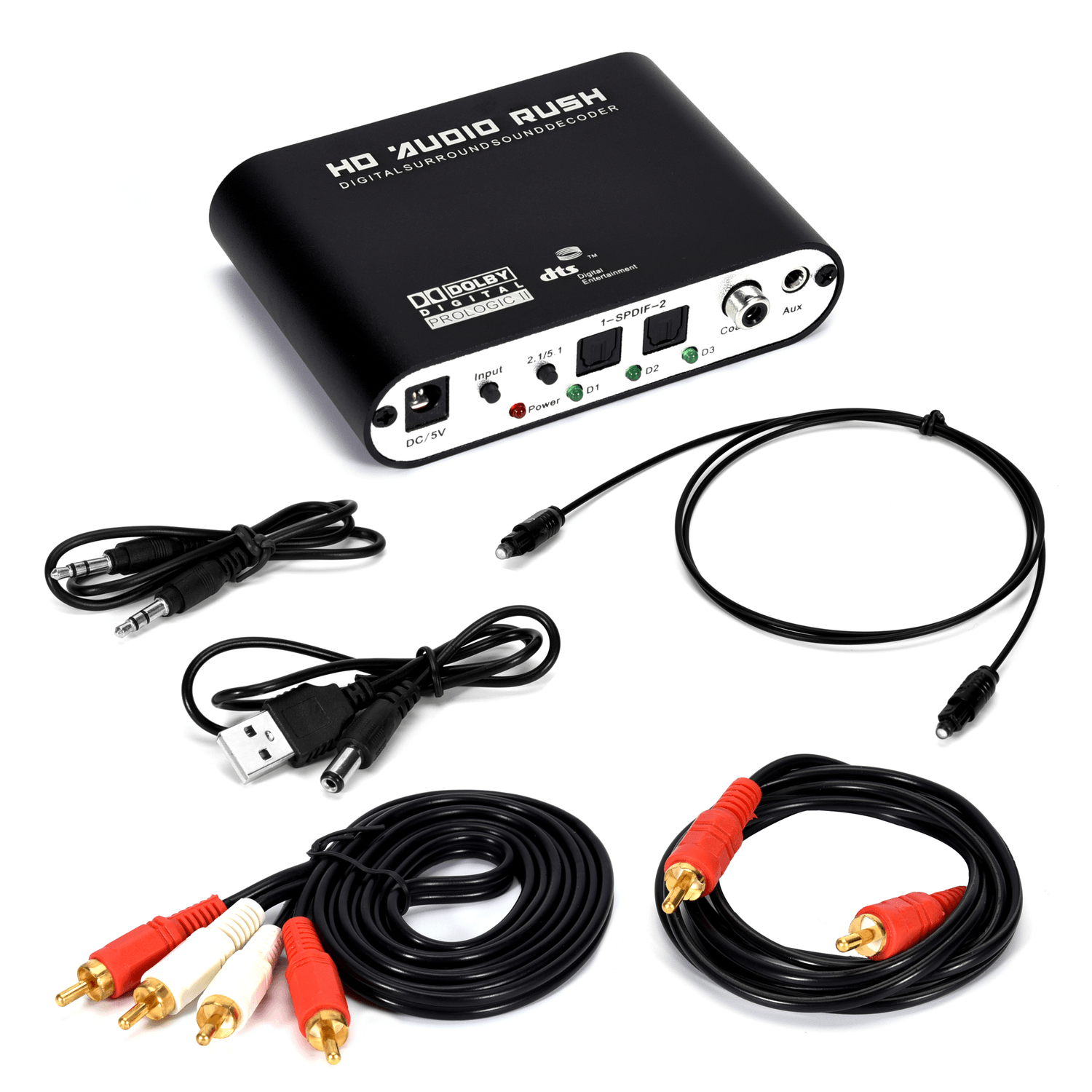 Digital to Analog 5.1 Channel Stereo AC3 Audio Converter Optical SPDIF Coaxial AUX 3.5Mm to 6 RCA Sound Decoder Amplifier Trendha