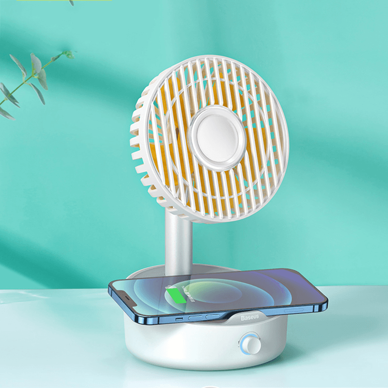 Baseus BS-W513 Desktop Fan Portable Shaking Fan Support 10W Wireless Charger Low Noise Rechargeable 3 Mode Air Cooling Fan Trendha