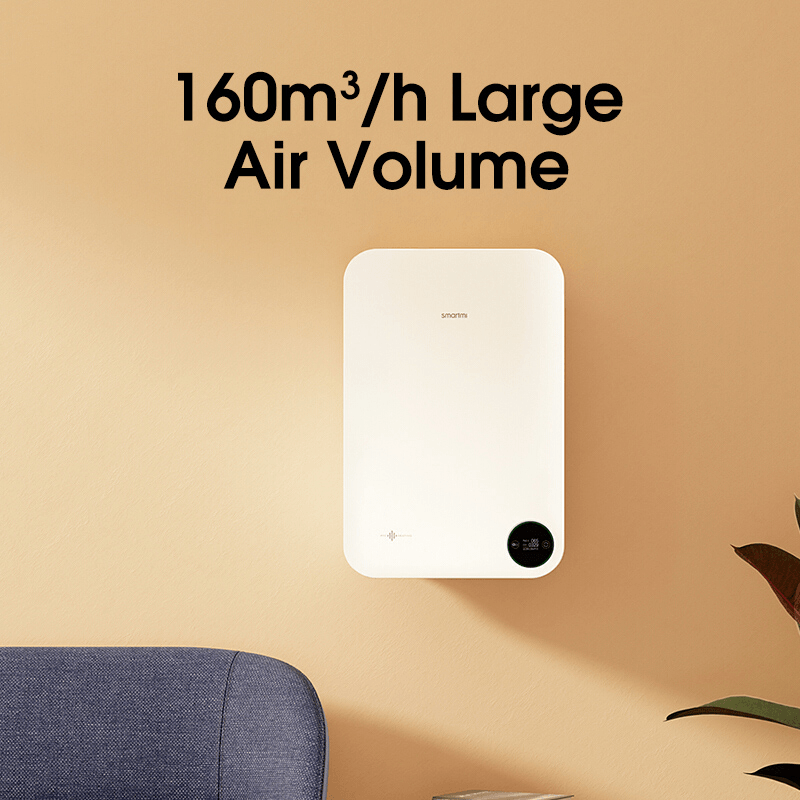 Smartmi XFXT01ZM/XFXTDFR02ZM Wall-Mounted Air Purifier Fresh Air Blower PTC Electric Auxiliary Heating 160M³/H 5-Fold Filtration Removal of Formaldehyde PM2.5 Carbon Dioxide OLED Touch Screen Low Noise APP Control Trendha