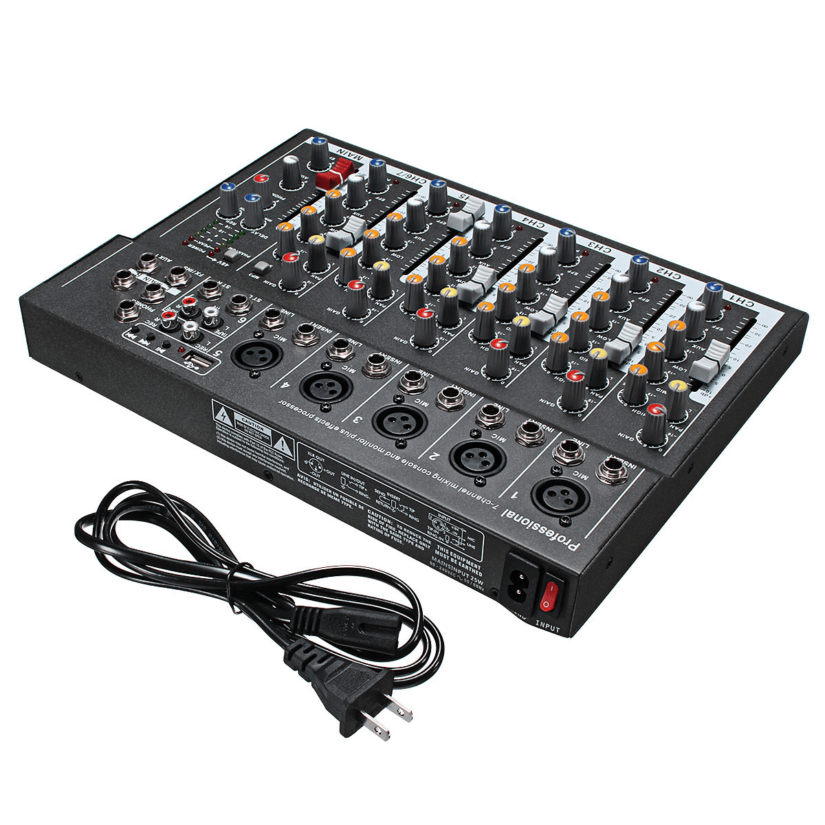 EL Mportable 7 Channel Professional Live Studio Audio Mixer USB Mixing Console KTV DJ Karaoke Trendha