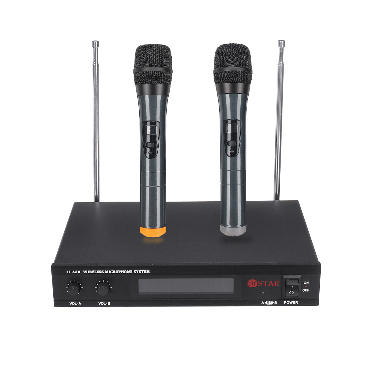 LED Display 2 Channel Karaoke Wireless Handheld Microphone Cordless Dual Mic System with Receiver Trendha