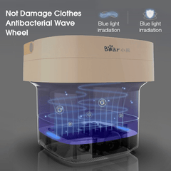 Bear XYJ-A05V1 Portable Mini Turbine Clothes Washing Machine Compact Foldable Ultrasonic Washer for Travel Home Camping Apartments Dorms RV Business Trendha