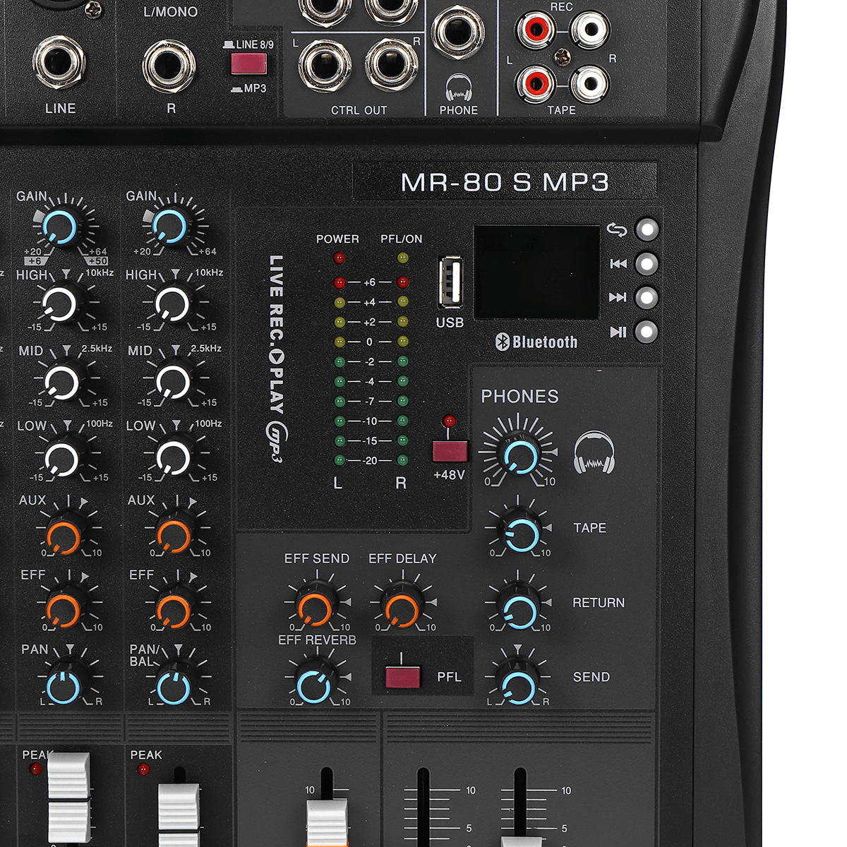 9 Channel 3 Band Professional Bluetooth Audio Mixer Console Studio USB DJ Sound Mixing Trendha