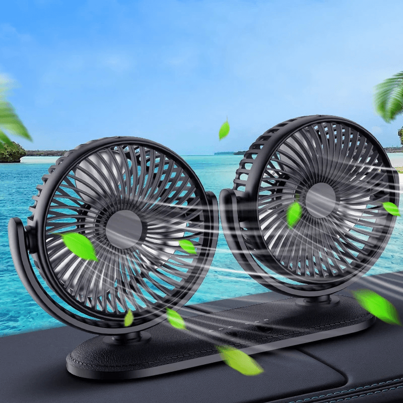 12/24V Portable Mini Car Fan Dual Head 360 Degree All-Round Adjustable Auto Air Cooling Usb Fans Quiet Small Desktop Fan dylinoshop