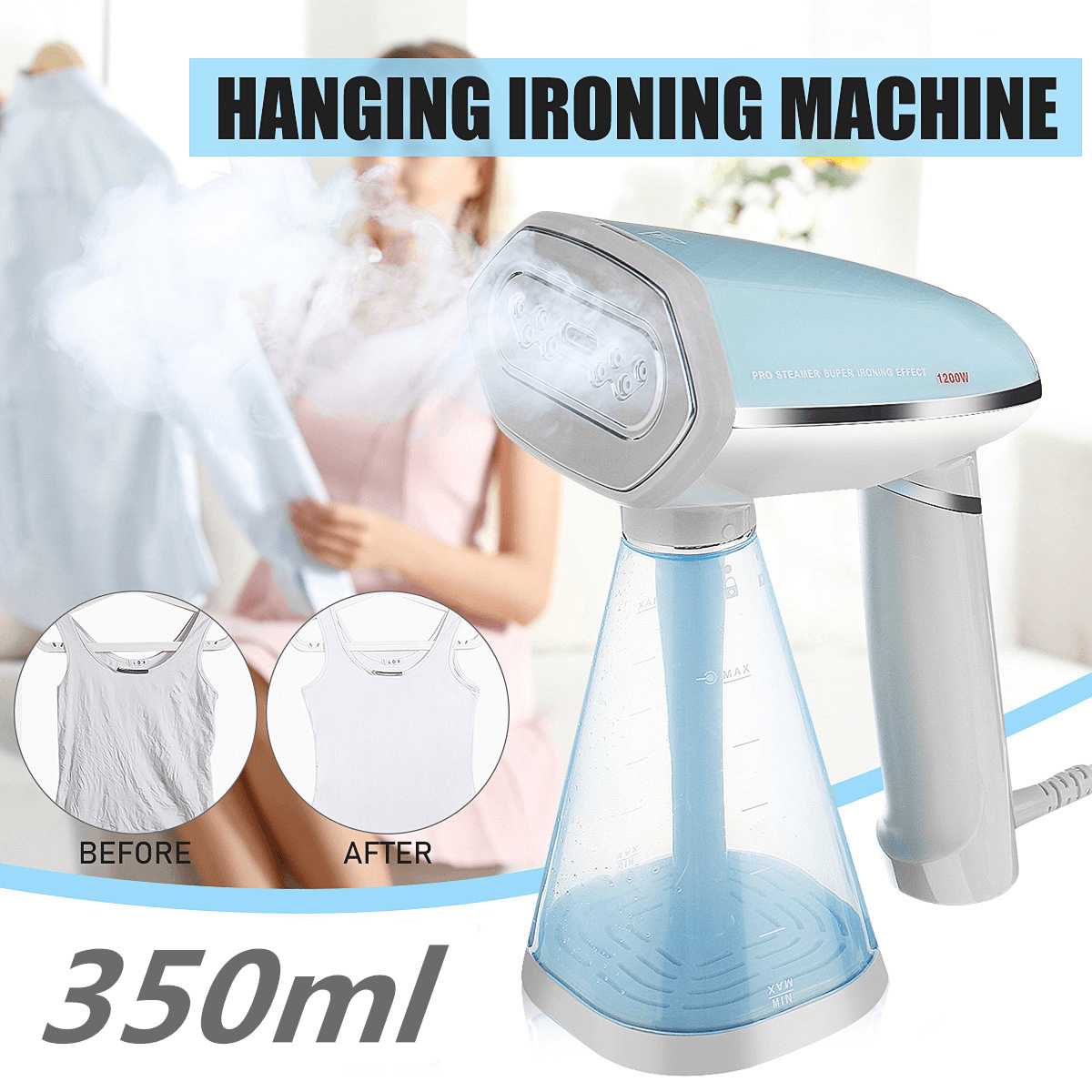 1200W Handheld Portable Garment Steamer Powerful Clothes Steam Iron Fast Heat-Up Fabric Wrinkle Removal 350Ml Water Tank for Travel Home Dormitory dylinoshop