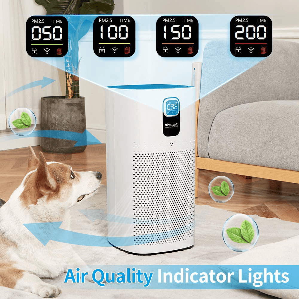 Proscenic A9 Air Purifier LED Display 460M³/H CADR 4 Gear Wind Speed Remove 99.97% Dust Smoke Pollen Alexa Google Home Voice Control Air Cleaner for Home Bedroom Office Large Room Trendha