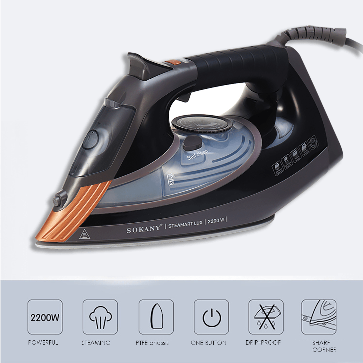 SOKANY Handheld Portable Garment Steamer 2200W Powerful Clothes Steam Iron Fast Heat-Up Fabric Wrinkle Removal Trendha