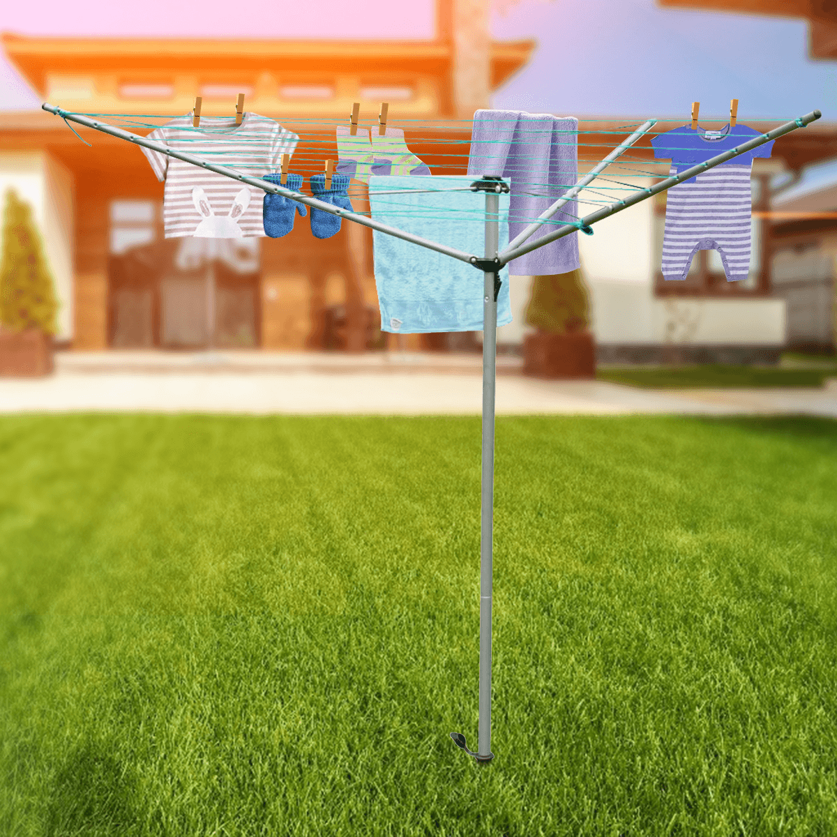 85FT-98FT Collapsible 3-Arm Outdoor Umbrella Drying Rack Clothes Hanging Airer Trendha