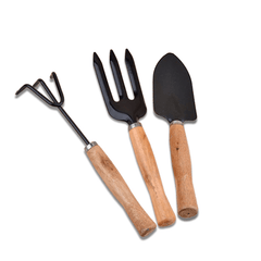 3Pcs Garden Hand Tools Set Iron Gardening Shovel Spade Rake Trowel Wood Handle dylinoshop