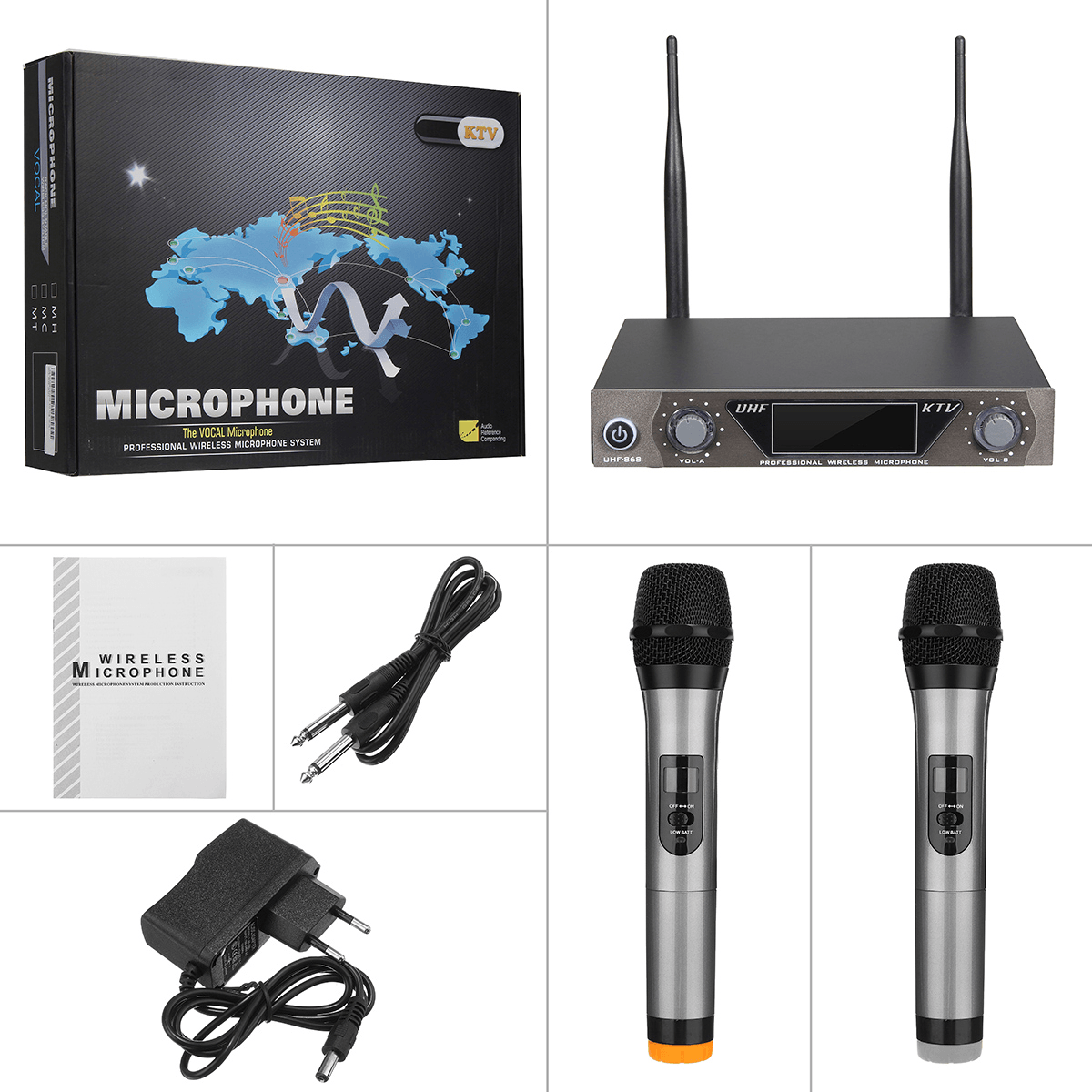 LCD Dual Channel UHF Wireless Hand Held 2 Handheld Microphone Mic System Kit Trendha