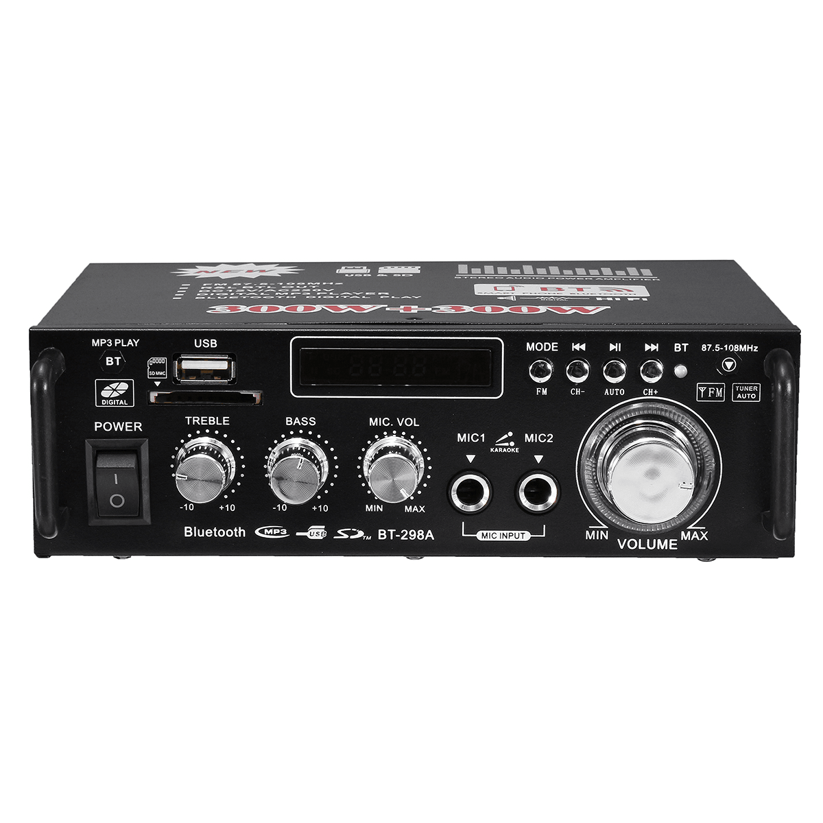 BT-298A 12V 220V HIFI Audio Stereo Power Amplifier Bluetooth FM Radio 2CH 600W Trendha