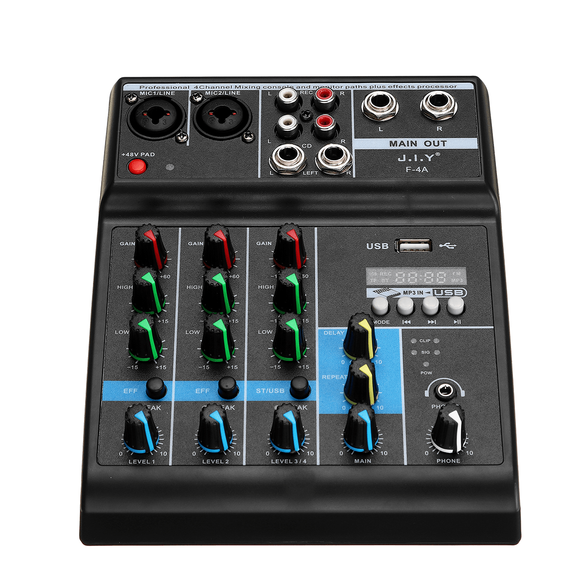 4 Channel Audio Mixer Bluetooth USB Mixing Console Professional Stage Power Amplifier Trendha