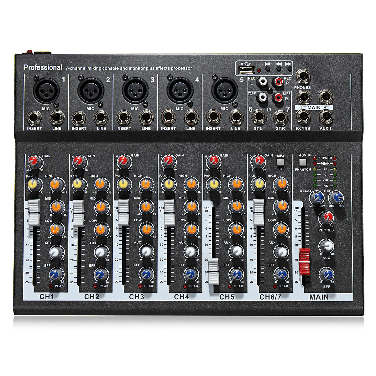 EL Mportable 7 Channel Professional Live Studio Audio Mixer USB Mixing Console KTV DJ Karaoke Trendha