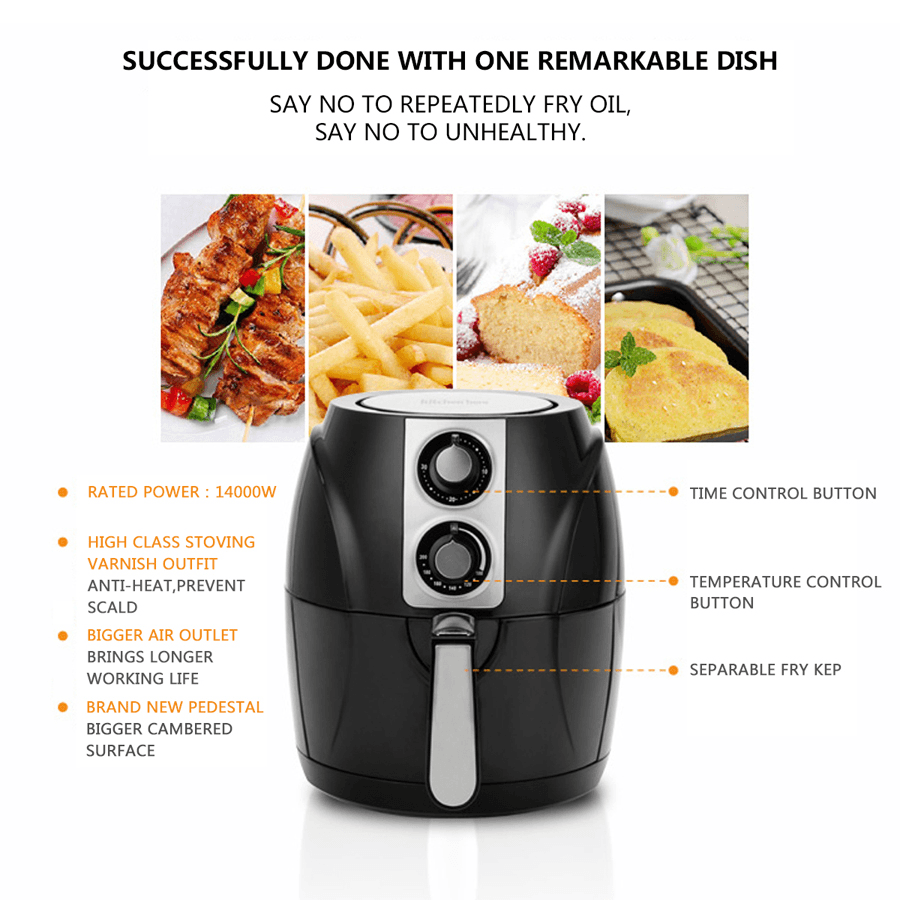 SALTER Air Fryer Household Circulation Fume Free Non-Stick Frying Pan Intelligent Mobile-Uk-Black Trendha