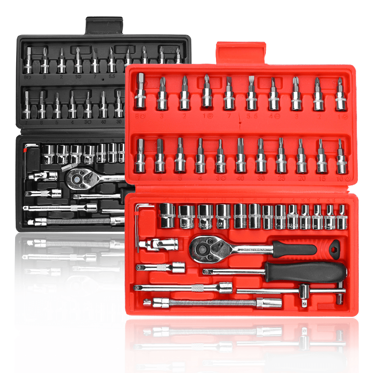 46Pcs Car Repairing Tools 1/4" Drive Socket Ratchet Wrench Kit Hand Tools Spanner Household Car Repair Tool Set dylinoshop