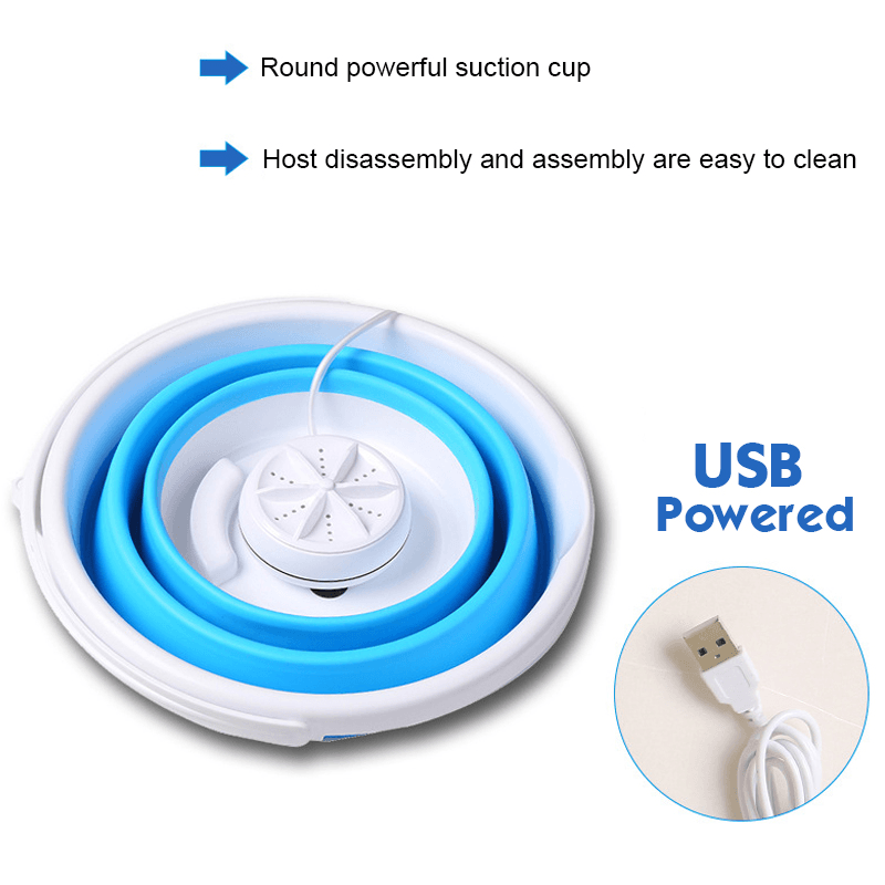 Portable Mini Turbine Clothes Washing Machine Compact Foldable Ultrasonic Washer USB Powered for Travel Home Camping Apartments Dorms RV Business Trendha