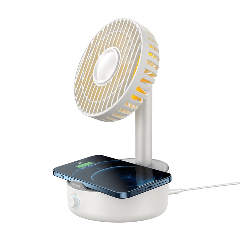 Baseus BS-W513 Desktop Fan Portable Shaking Fan Support 10W Wireless Charger Low Noise Rechargeable 3 Mode Air Cooling Fan Trendha