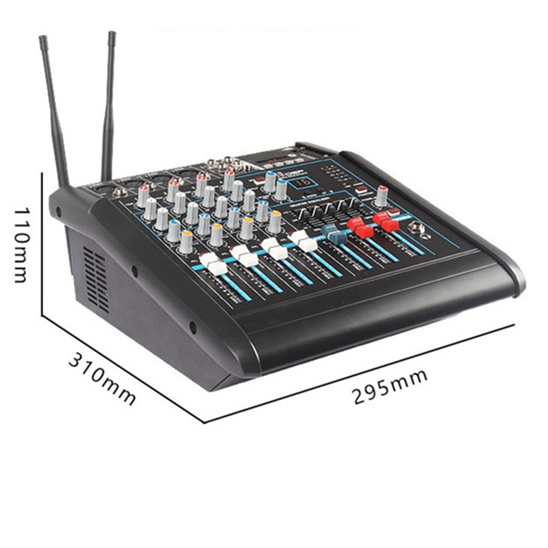 PMX-402D Audio Mixer DJ Equipment Power Amplifier with 2 Wireless Microphone Monitoring BT KTV Karaoke USB XLR 6.5MM SD Trendha