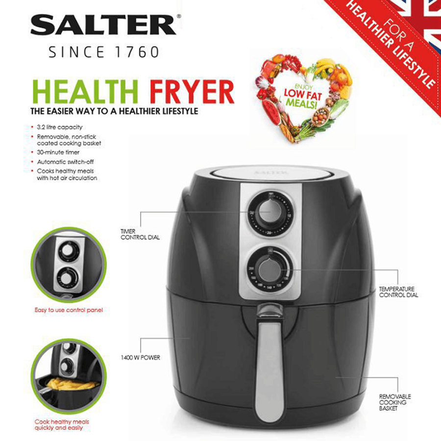 SALTER Air Fryer Household Circulation Fume Free Non-Stick Frying Pan Intelligent Mobile-Uk-Black Trendha