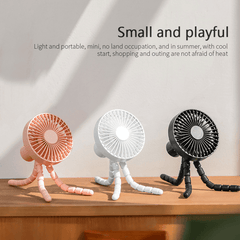 Mini Tripod Stroller Fan Desktop Clip Fan Mobile Phone Holder 3 Gear Wind Speed USB Air Cooler 1800Mah Battery for Outdoor Desk Stroller Car Rides Trendha