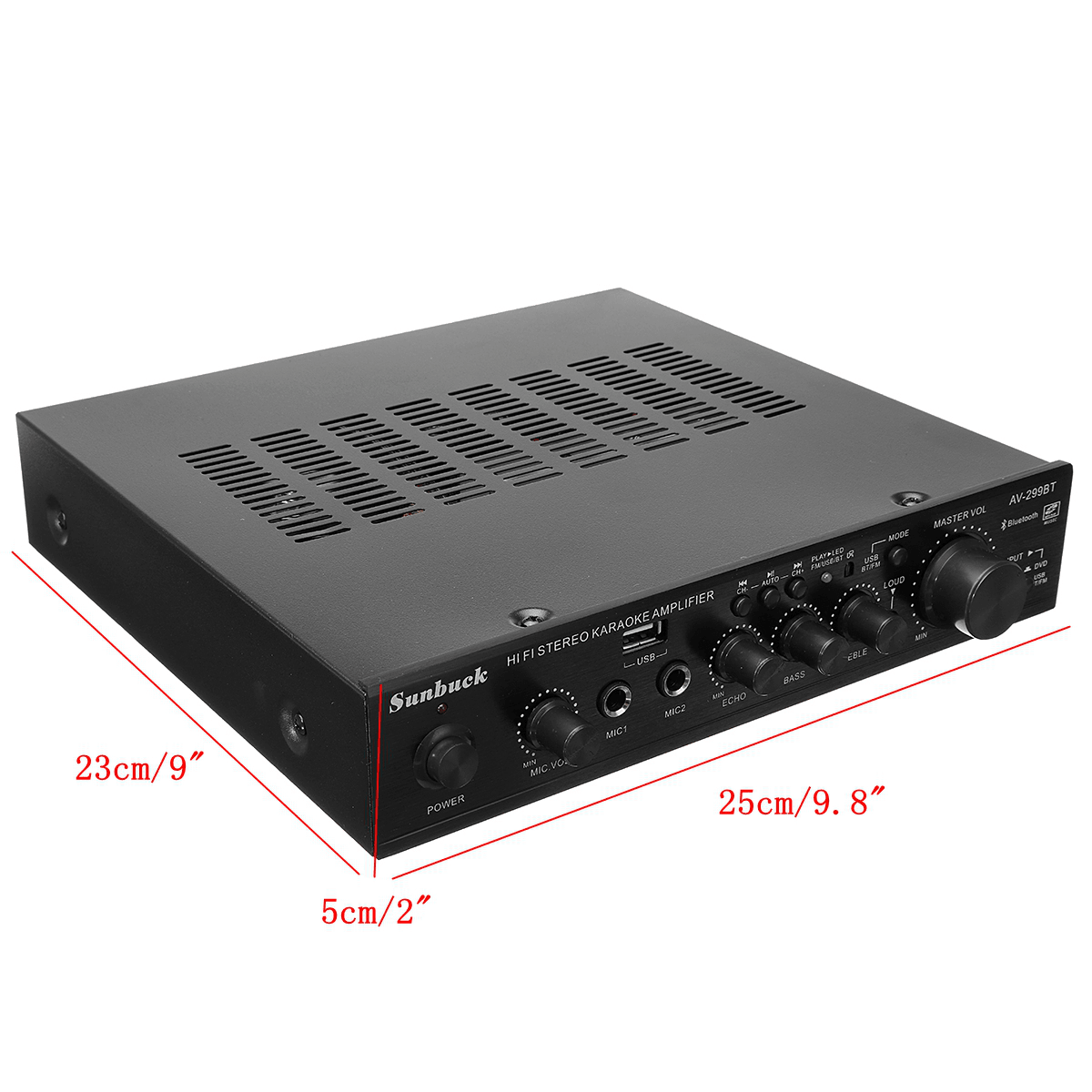 Sunbuck AV-299BT 200W HIFI Bluetooth Stereo Power Amplifier Remote Control USB FM Mic Input Trendha