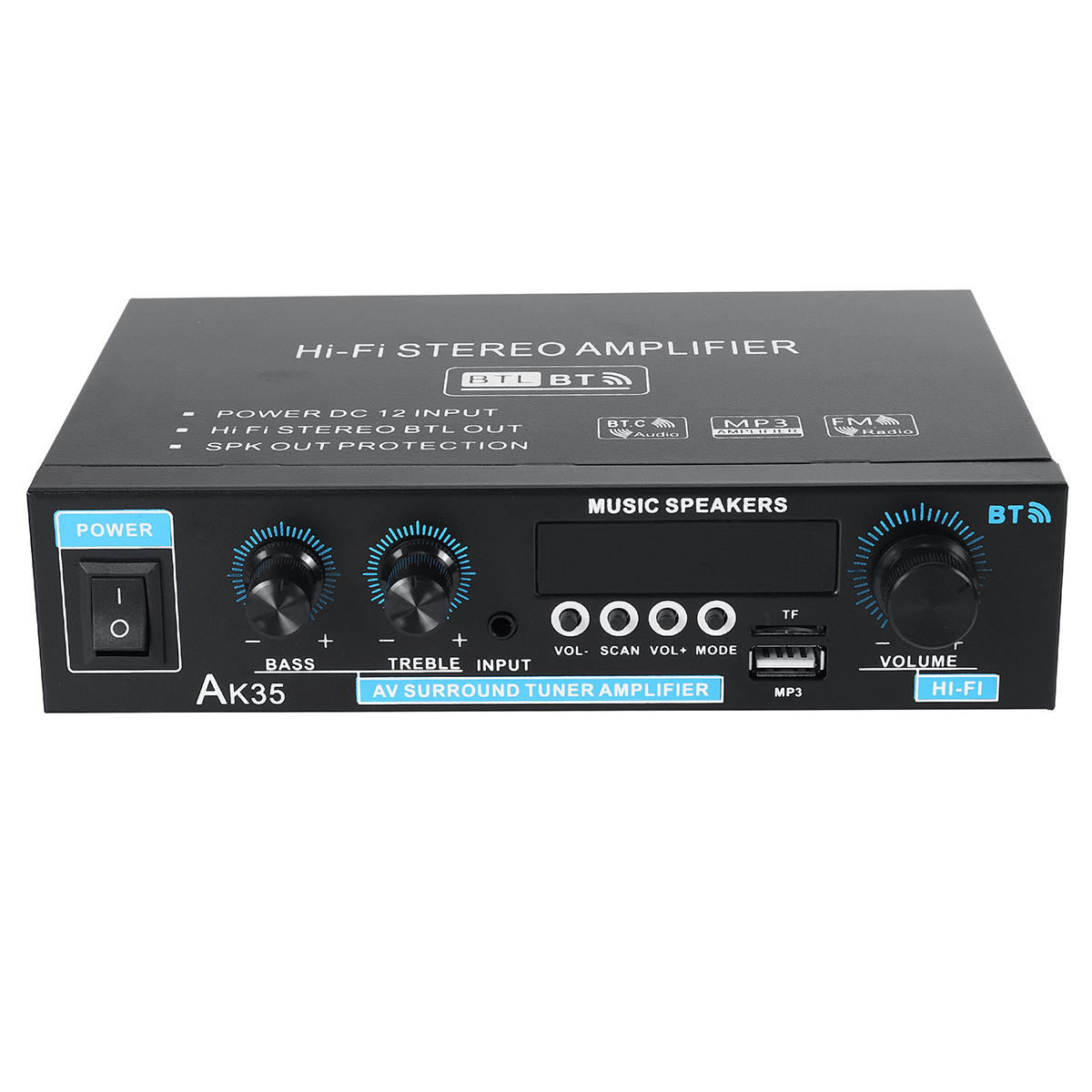 AK35 110V-240V Bluetooth 5.0 Stereo Power Amplifier USB Wireless Music Speakers Trendha